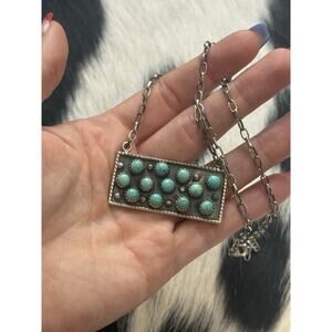 Native American Sterling Silver 12 Multi-Stone Turquoise Snake Eye Bar Necklace